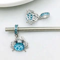 Silver ocean crab charm with blue gemstone and sparkling bead for DIY bracelets - 26*18mm / Blue Rhinestone Crab Pendant (19831)
