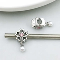 Silver flower bead with pink crystal and white pearl drop for DIY charm bracelets - 19*10mm / Pink Hollow Flower Pearl Pendant (19832)