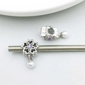Silver flower charm with purple zircon and white pearl for DIY beaded jewelry - 19*10mm / Purple Hollow Flower Pearl Pendant (19833)