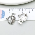 Retro silver alloy wine bottle pendant charms with WINE engraving and woven texture - 1 Antique Silver Wine Basket (12142)