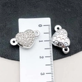 Silver plated heart magnetic jewelry clasp with white rhinestones and ruler for size - Silver Rhinestone Heart Style (19861) / 11*18mm