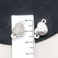 Silver heart-shaped magnetic jewelry clasp with white rhinestones for DIY bracelet making - Bright Silver Rhinestone Heart Style (19862) / 11*18mm