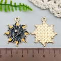Detail of raven and crescent moon enamel pendant with size measurement in centimeters - Black Enamel Sun Raven Pattern (21743)