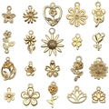Lot de 20 pendentifs fleurs dorées avec roses et marguerites pour bijoux DIY - Série de 20 Fleurs Mixtes (SN878)