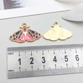 Pink and black enamel moth charm with moon pattern and golden metal reverse side - Rose Red Butterfly (18694)
