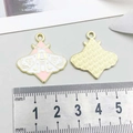 Pink and white butterfly charms for DIY jewelry with golden metal backing and measurements - White And Pink Butterfly (18697)