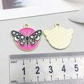 Pink enamel butterfly pendant charm with gold metal edges and crescent moon details - Purple And Black Butterfly (18698)