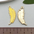 Golden and yellow enamel feather pendant charm with metallic texture for jewelry making - Yellow Feather