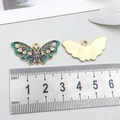 Colorful enamel butterfly charm pendant in pink and green with floral vine patterns - Black Pink Enamel Rose Butterfly (18778)