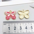 Pink and red butterfly pendant charm with gold trim for DIY jewelry making - Rose Red Enamel Flower Butterfly (19022)
