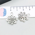 Antique silver flower charms with central zircon for DIY jewelry making 20mm - Antique Silver Flower (10403)