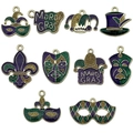 10pcs Mardi Gras enamel charms set with mask and fleur-de-lis icons for jewelry making - Mixed Carnival Drip Oil Series (SN1102)