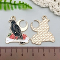 Gothic raven and crescent moon alloy charm with red roses for DIY jewelry making - Black Enamel Bone Raven Pattern (21747)