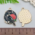 Gothic black crow and red rose enamel alloy pendant for DIY jewelry making - Black Enamel Moon Raven Pattern (21748)