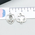 Silver alloy heart rose pendant with cutout relief design shown from front and back view - Antique Silver Heart Flower (10412)