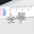 Antique silver flower alloy pendant set showing smooth and textured finish for DIY jewelry - Antique Silver Flower (11284)