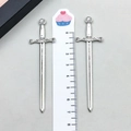 Detailed view of 7.5cm vintage silver sword alloy pendants measured against a ruler scale - 25x87mm / Antique Silver (8075)