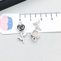 Antique silver rose and cherry flower alloy charms for DIY jewelry making with ruler scale - Antique Silver Rose (16924)