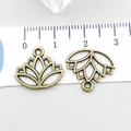 Detailed macro view of bronze alloy lotus flower charms with measuring scale for DIY - Hollow Lotus (9049)