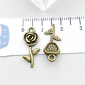 Antique bronze rose and fruit charms with ruler scale for DIY jewelry making - Rose (20489)