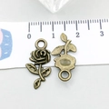 Antique bronze alloy rose flower pendant for DIY jewelry making shown with measurements - Rose (20491)