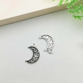 Antique silver moon charms with hollow floral patterns for DIY jewelry making - Moon Style (8764)