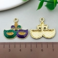 Mardi Gras mask charm in purple green and gold glitter enamel with textured gold back - Purple Mask Glasses (22048)