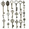 Set of 18 vintage bronze alloy key pendants with heart and crown designs for DIY jewelry - Mixed Style (SN265)