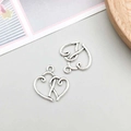 Pendentif coeur argenté antique avec lettre B pour création de bijoux personnalisés - Cœur Évidé Argent Antique 19*19mm (5801)