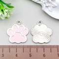 Pink enamel cat paw flower pendant with scale showing 20mm width for DIY jewelry making - Cat Paw (12069) / 1 Piece (17x18mm) / Pink