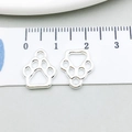 Set of two hollow silver alloy cat paw charms with hanging loops for DIY jewelry - Bright Silver Dog Paw (20647)
