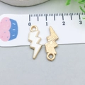 DIY colorful lightning bolt pendants in white enamel and gold finish for jewelry making - White (12444)