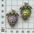 Colorful AB coating strawberry acrylic pendant for DIY necklaces with silver metal leaves - Blue Transparent Acrylic Strawberry (22940)