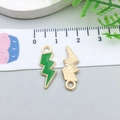Green enamel lightning bolt charm for DIY jewelry making with gold plated finish - Green (12485)
