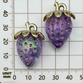Pair of purple transparent acrylic strawberry charms with rhinestones and gold leaf hooks - Purple Transparent Acrylic Strawberry (22938)