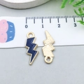 Colorful enamel lightning bolt charms in deep blue and gold finish for DIY jewelry - Dark Blue (12487)