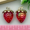 Colorful acrylic strawberry charms with red gradient and gold leaf hook for jewelry making - Red Solid Acrylic Strawberry (21813)