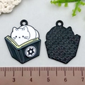 Cute white cat reading black book alloy enamel charm with 2.5cm size reference - 27*22mm / Reading Cat