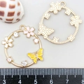 Macro view of 30mm colorful enamel butterfly flower charm with rhinestone details - Yellow Enamel Wreath Butterfly (19001)