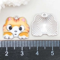 Pendentif chat en émail orange et blanc avec dos en métal et boucle pour bijoux DIY - Chat à Motif Jaune (19309)
