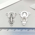 Silver Virgin Mary Miraculous Medal pendant in alloy, front and back view with cross design - Miraculous Medal 3-Hole Connector (9821)