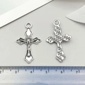Antique silver cross pendant with Jesus relief and ruler showing 3.2cm height - Crucifix Jesus Cross Pendant (9822)