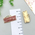 Pink enamel cowboy charm in golden finish with script lettering and textured back - Brown Letter Tag (19734)
