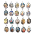Set of 20 vintage silver Catholic saint oval charms for DIY necklace making - Random Double-Sided Oval Icon Pendant (11158)