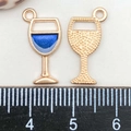 Blue enamel cocktail glass pendant and gold textured goblet charm for DIY jewelry - Blue Enamel Wine Glass