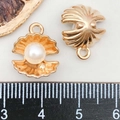 Golden sea shell charms with pearl inlay for DIY jewelry making, 2cm size detail - Pearl Shell Pendant (12047) / 13*15mm