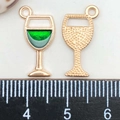 Golden cocktail glass charms with green enamel for DIY jewelry making and crafts - Green Enamel Wine Glass