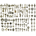 Assorted vintage bronze alloy pendants featuring sewing machines and heart-shaped keys - Mixed Diverse Styles / Antique Bronze