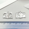 Set of 2 silver alloy hollow book charms with cross and map patterns for DIY jewelry - Cross Bible Book Pendant (12155)