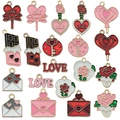 Assortment of Valentine enamel heart charms with gold finish for DIY jewelry crafts - Mixed 20 Enamel Valentine Series (SN1068)